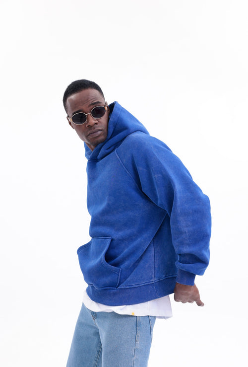 Yıkamalı Hoodie Mavi